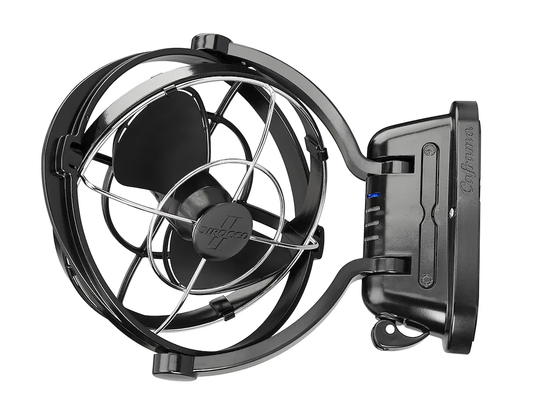 7010CABBX – CAFRAMO Fan, 7 Inch 3 Speed Cabin Type 12 Volt or 24 Volt Black Push Button Control 360 Degree Rotation G...